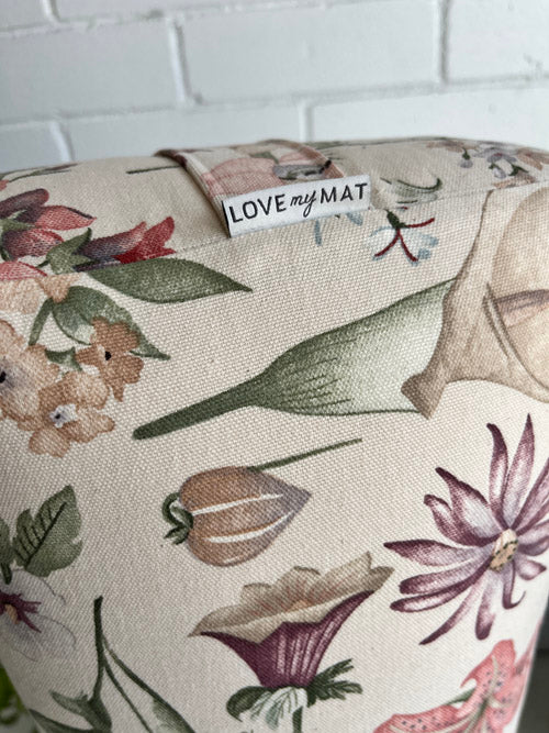 100% Cotton Yoga Bolster made in Canada with floral fabric