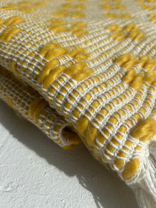 Close up of yellow and white blanket