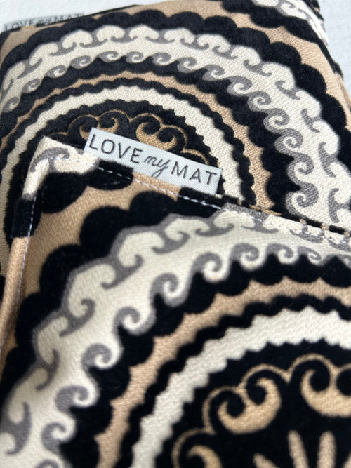 Patterned knee pillows with 'LOVE my MAT' label