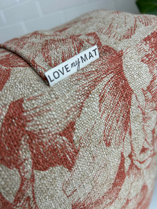 Yoga Bolster extra Long with 'LOVE my MAT' label on a textured surface