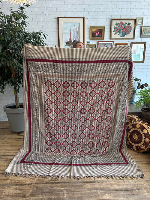 CottonBeddingRedBeige
