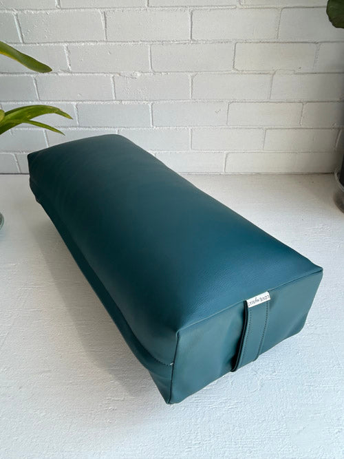 Vinyl Yoga Bolster Teal made in Canada on white background